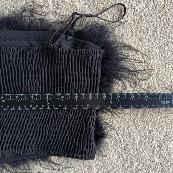 Lucy Paris Feather Trim Crop Top Black Strapless Camisole XS Party Y2K - Picture 4 of 4
